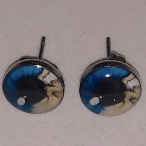 Blue eyes eyeball earrings punk cyberpunk industrial quirky unisex